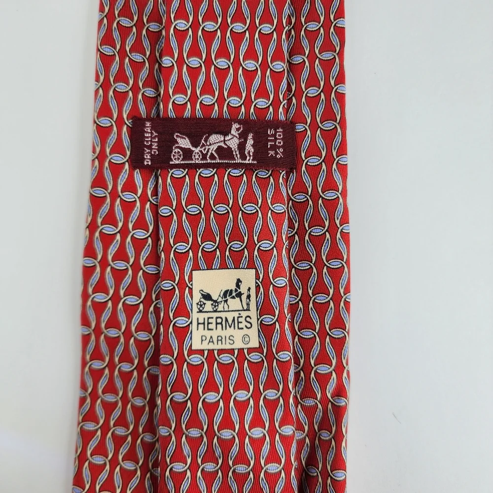 HERMES Red & Blue Silk Tie.